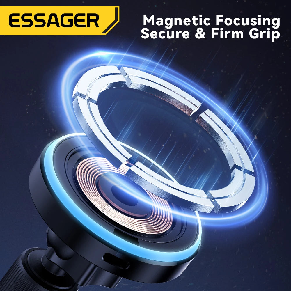 Essager Magnetic Wireless Charger Car Phone Holder 15W RGB Seven Color Light Fast Charging Mount Stand For IPhone15 14 13Android Peaceful Pleasures Health and Wellness