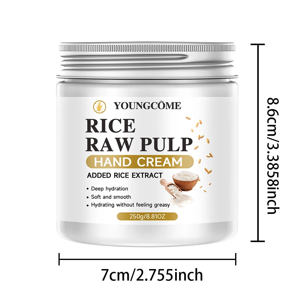 YOUNGCOME Rice Raw Pulp Hand Cream - Added Rice Extract for Deep Hydration | Soft & Smooth Non-Greasy Hydrating Hand Cream 250g Peaceful Pleasures Health and Wellness