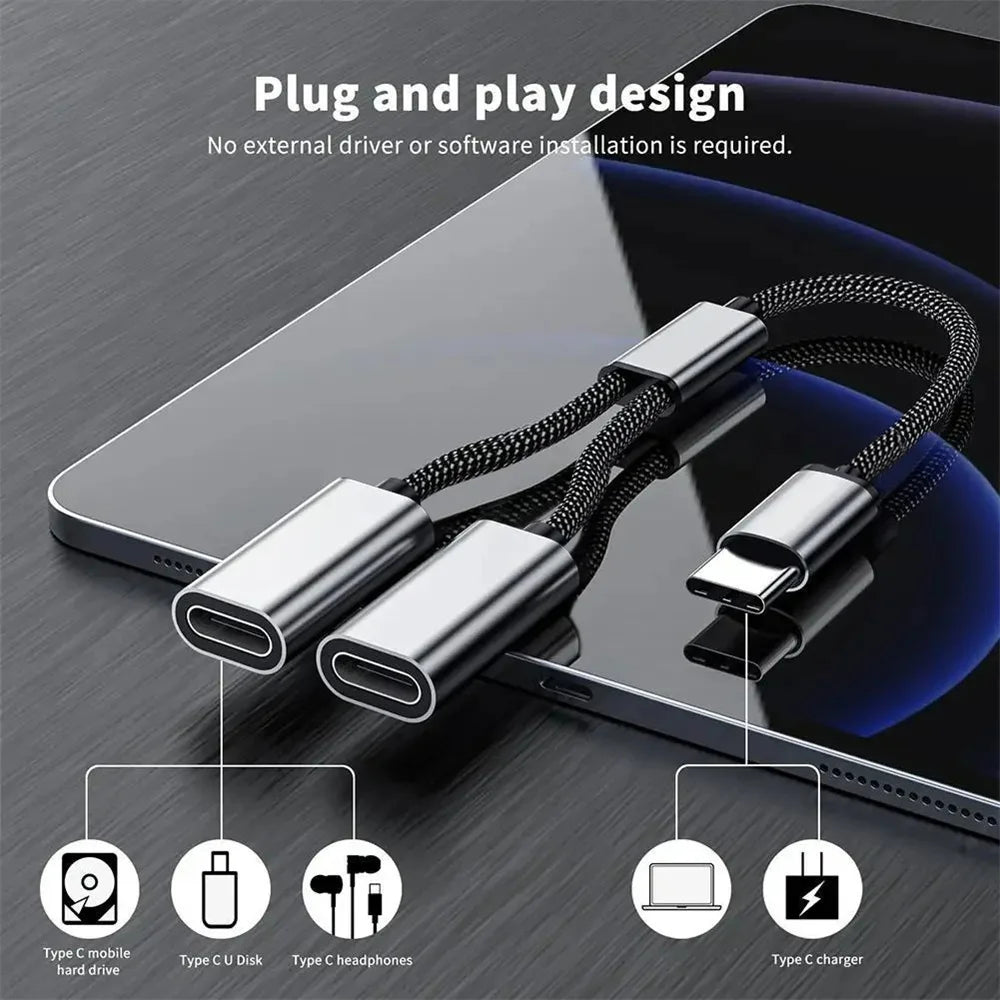 3-in-1 USB-C Hub Splitter | OTG Data Transfer & Charging