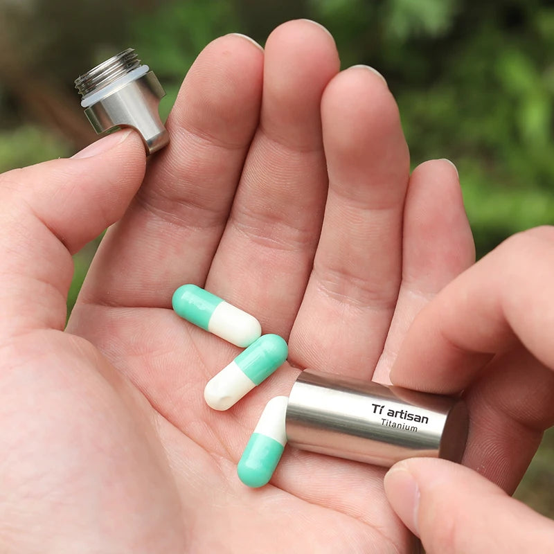 Tiartisan Pure Titanium Mini Sealed Pill Box Waterproof Keychain Outdoor Camping Ultralight Portable Polished Surface EDC Tools Peaceful Pleasures Health and Wellness