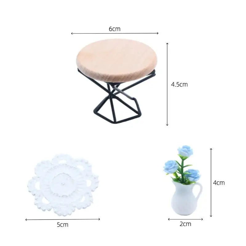 1:12 Miniature Round Coffee Table with Vase – Dollhouse Decor