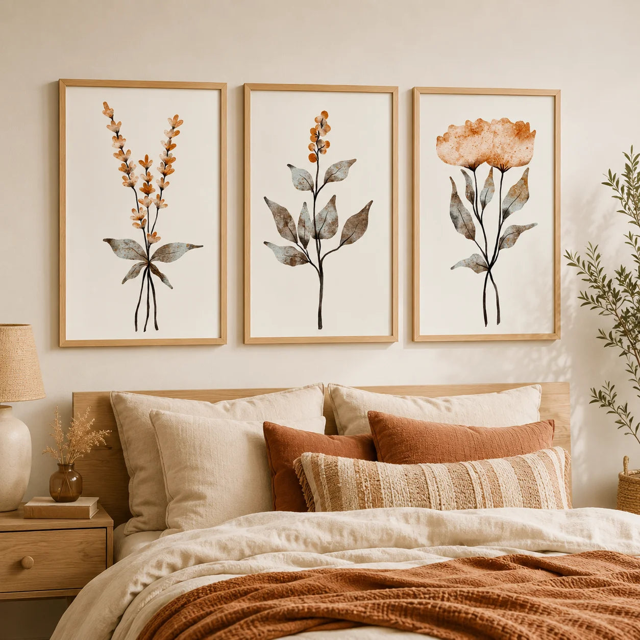 Boho Plant Wildflower Wall Art, Nordic Botanical Canvas Painting | Minimalist Poster for Living Room Bedroom Decor Peaceful Pleasures Health and Wellness