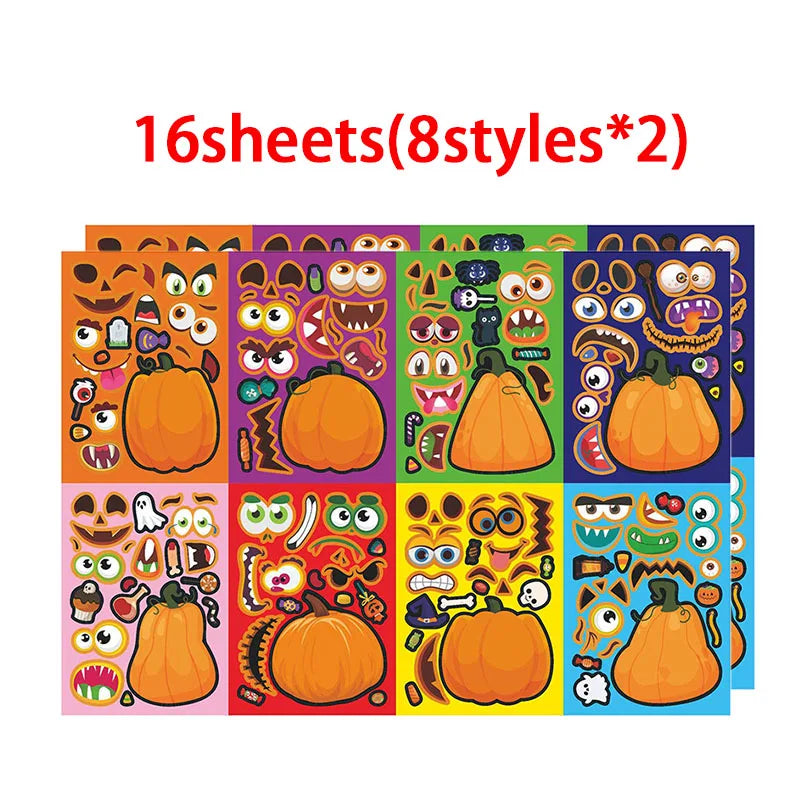 Funny Make Pumpkin Stickers Kids Toddlers 14 Different Designs Face