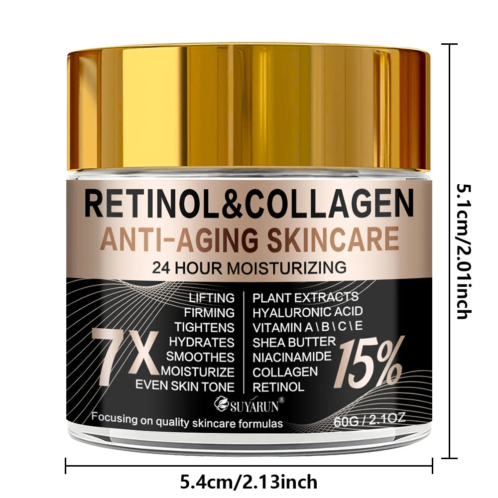 Retinol Collagen Anti-Aging Face & Eye Cream in Glass Jar - Moisturizing & Wrinkle Reduction for Firm Skin. Peaceful Pleasures Health and Wellness