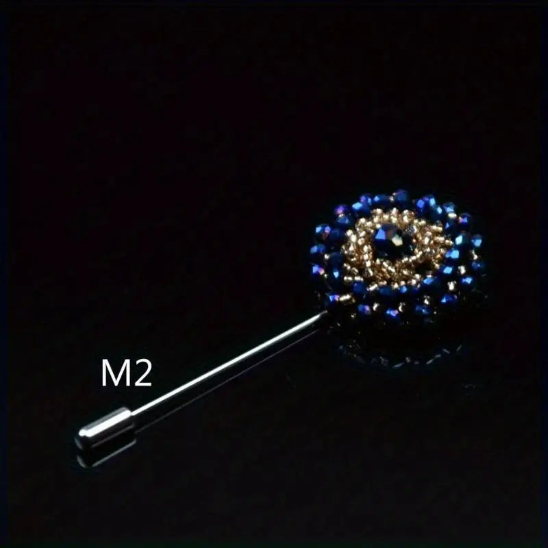 Fashion Crystal Flower Men's Brooches Long Brooch Pins Handmade Lapel