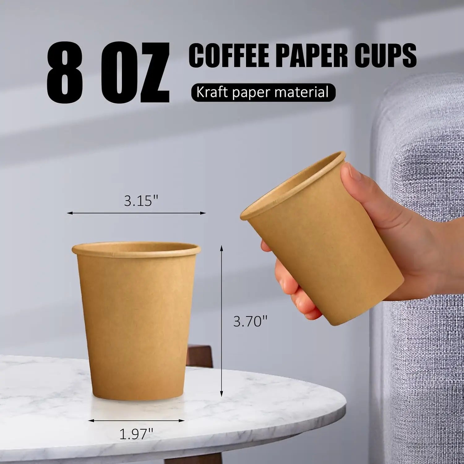 8 oz Kraft Paper Cups Disposable Paper Coffee Cups Hot/Cold Drinking Cup for Water Coffee Juice Unbleached Cups for Party Picnic Peaceful Pleasures Health and Wellness