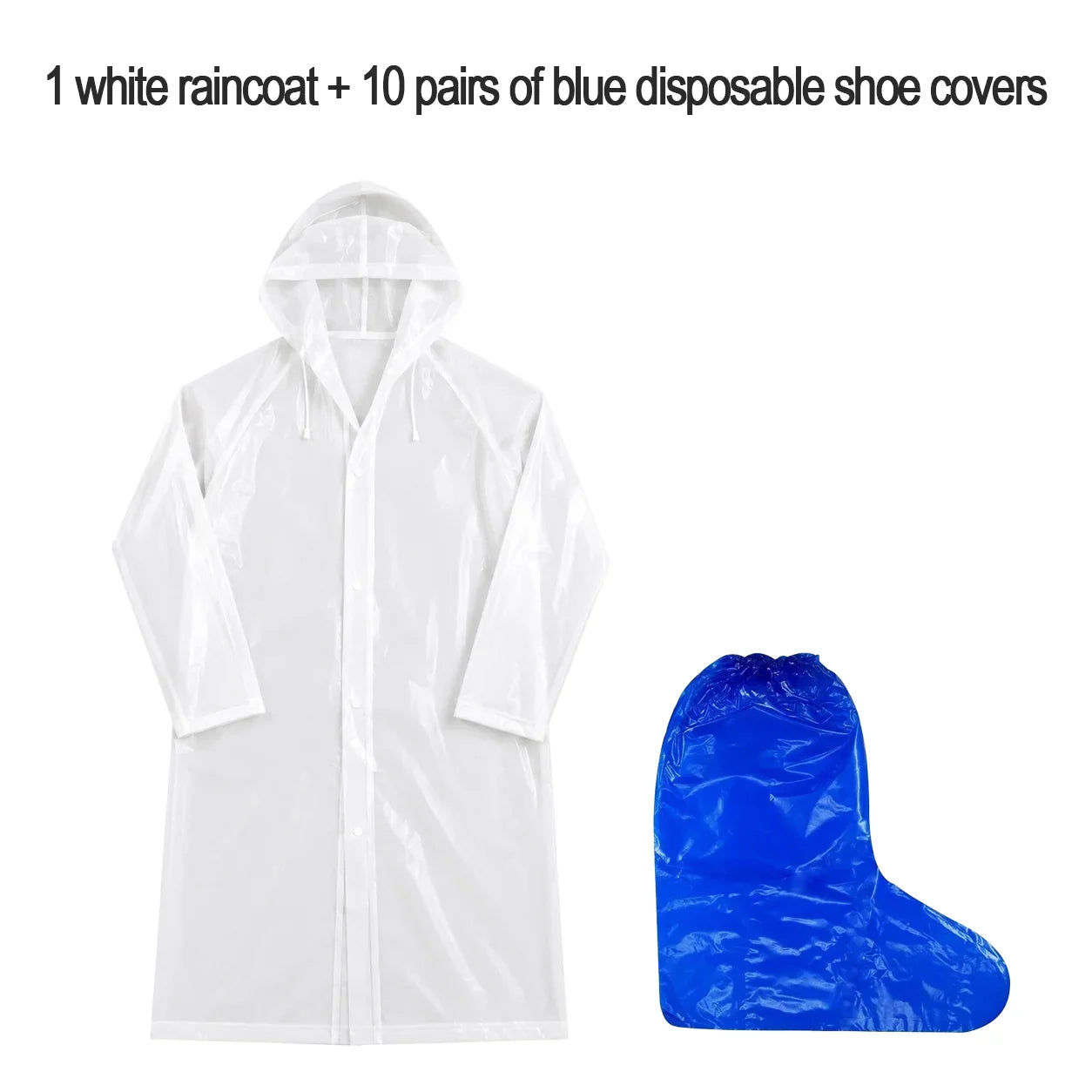Waterproof Adult Poncho & 10 Disposable Shoe Covers Rain Set