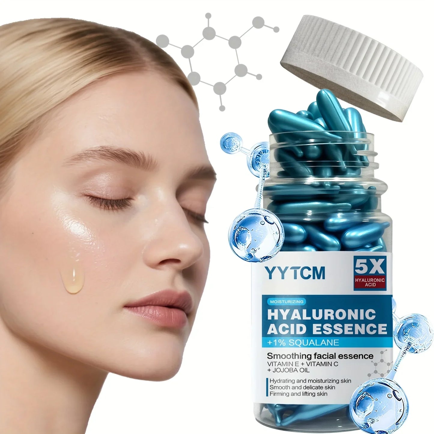 Hyaluronic Acid Capsule Essence – Squalane, Vitamin C & E | 90ct