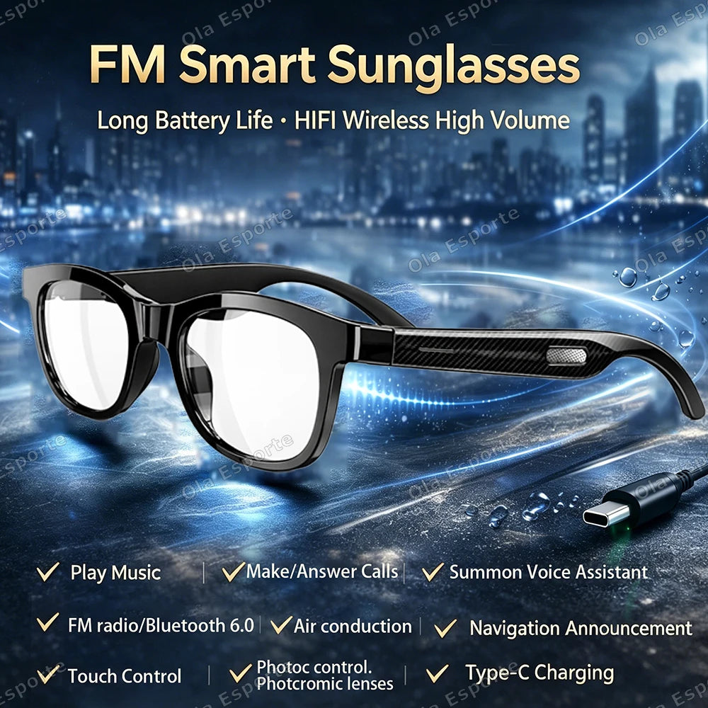 Fashion New Wireless BT Call Outdoor Sports Waterproof Multifunctional Smart Glasses Music Playback Anti-UV Smart Sunglasses Peaceful Pleasures Health and Wellness Bk-Wh