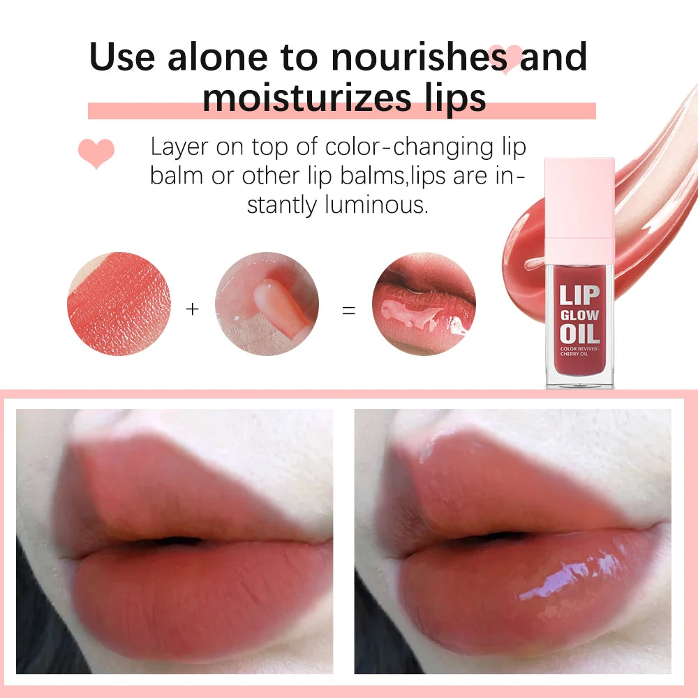 Crystal Lip Glow Oil Cherry Pink Lips Plumper Gloss Hydrating Plumping Lips Coat Tinted Lip Plumper Serum Lips Glow Oil Makeup Peaceful Pleasures Health and Wellness