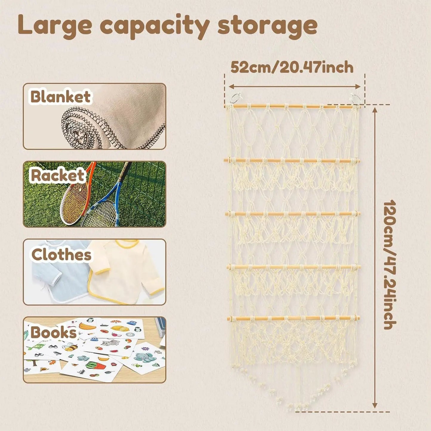 4-Layer Boho Stuffed Animal Storage Net Hammock | Nursery Toy Storage Hammock Peaceful Pleasures Health and Wellness