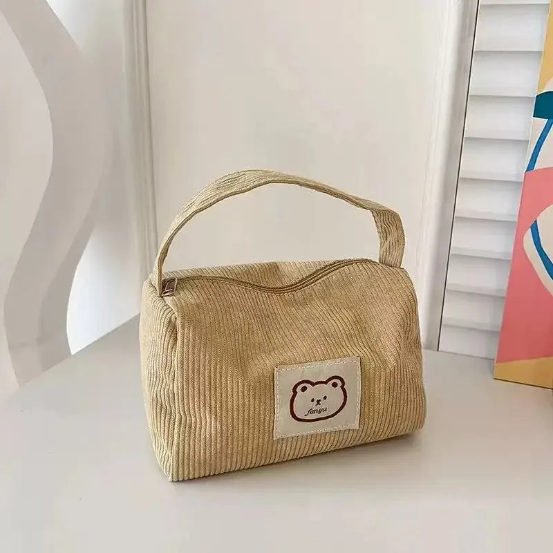 Women's Plush Corduroy Cosmetic Bag – Large Soft Handbag