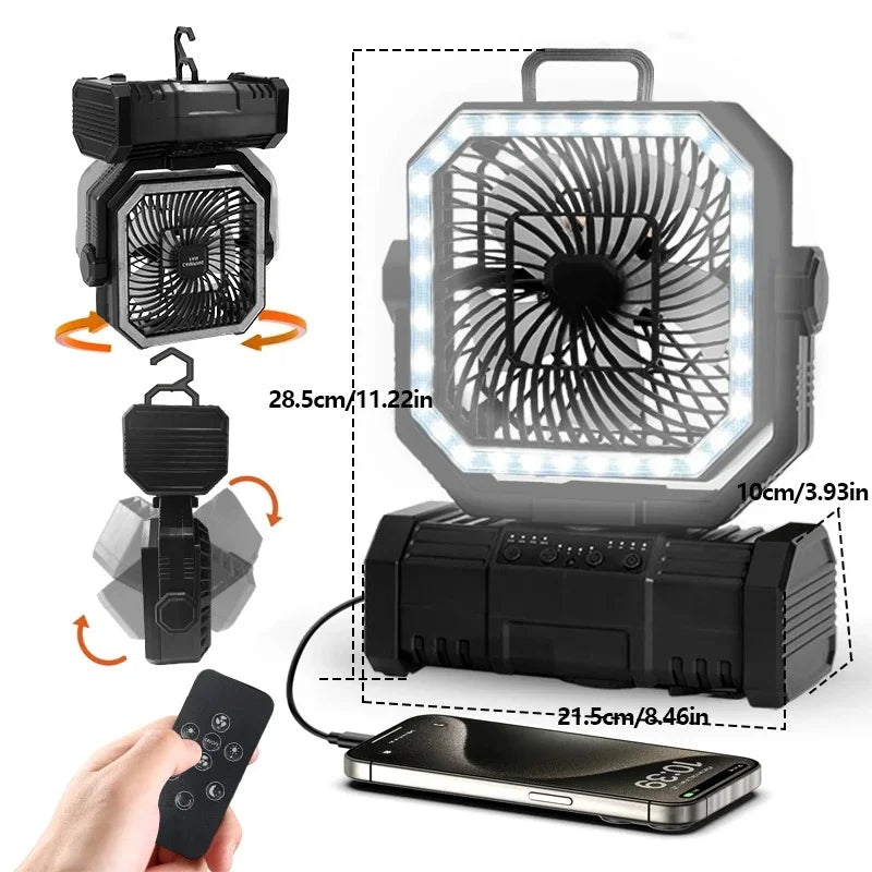 RTONTR Portable Camping Fan | Remote, Silent & Phone Charging