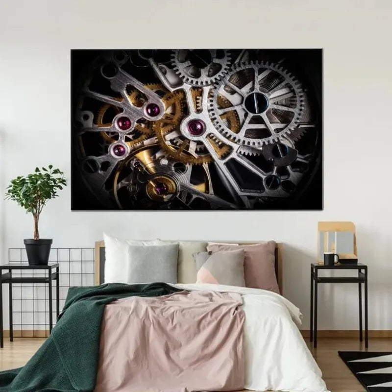 Gold Printed Automatic Watch Mechanism Frameless Canvas Wall Art, Modern Canvas Poster, Gear Wall Decor, Large Wall Decor Peaceful Pleasures Health and Wellness