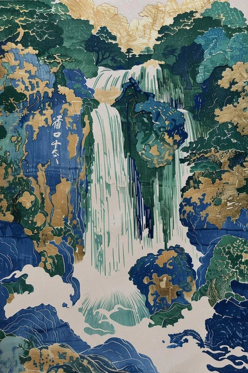 Hokusai Ukiyo-e Japanese Waterfall Canvas Wall Art | Vintage