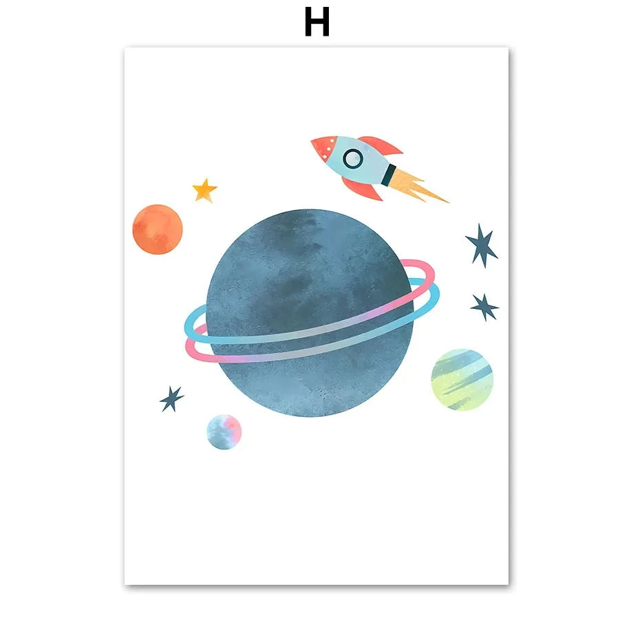 Rocket Astronauts Planet Outer Space Name Custom Wall Art Pictures Printed On Canvas Nordic Posters For Children's Room decora Peaceful Pleasures Health and Wellness DJ40278-08 20x30cm Unframed