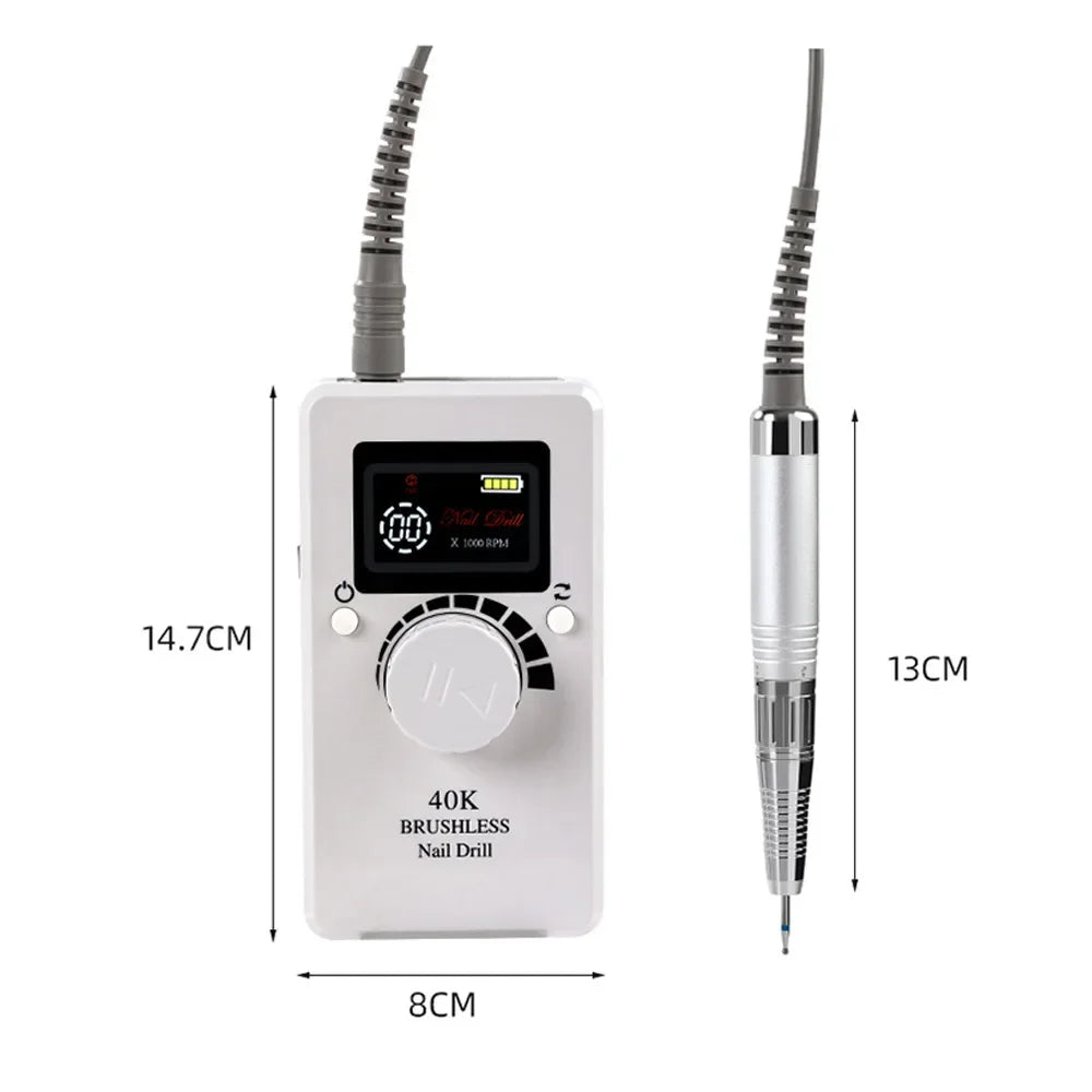 40000RPM Brushless Electric Nail Drill | Rechargeable Manicure Tool