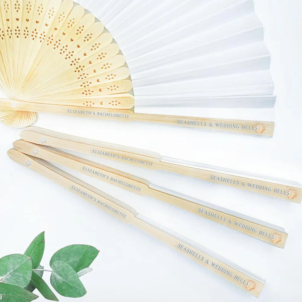 Personalized Seashell Folding Fan – Beach Wedding & Bachelorette Favor