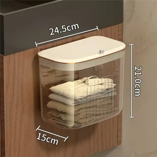 Luxury Wall-Mounted Laundry Hamper No-Drill Hanging Dirty Clothes Basket with Lid for Bathroom/Bedroom, Transparent Storage Bin Peaceful Pleasures Health and Wellness Transparent S