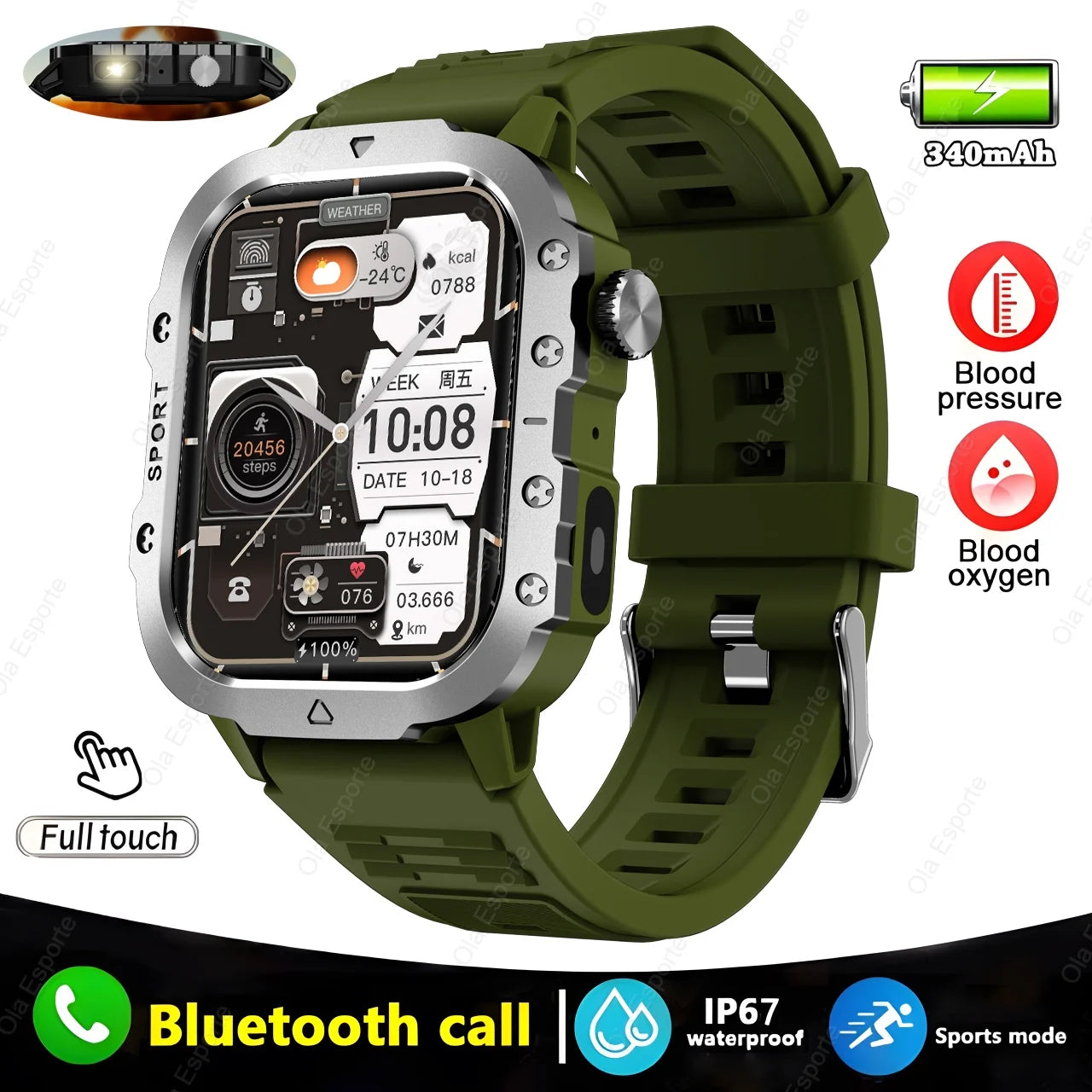 Military Smart Watch – BT Calling, Fitness & Health Tracker
