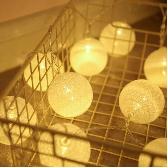 20 LED Cotton Ball String Lights – Fairy Garland Home & Garden