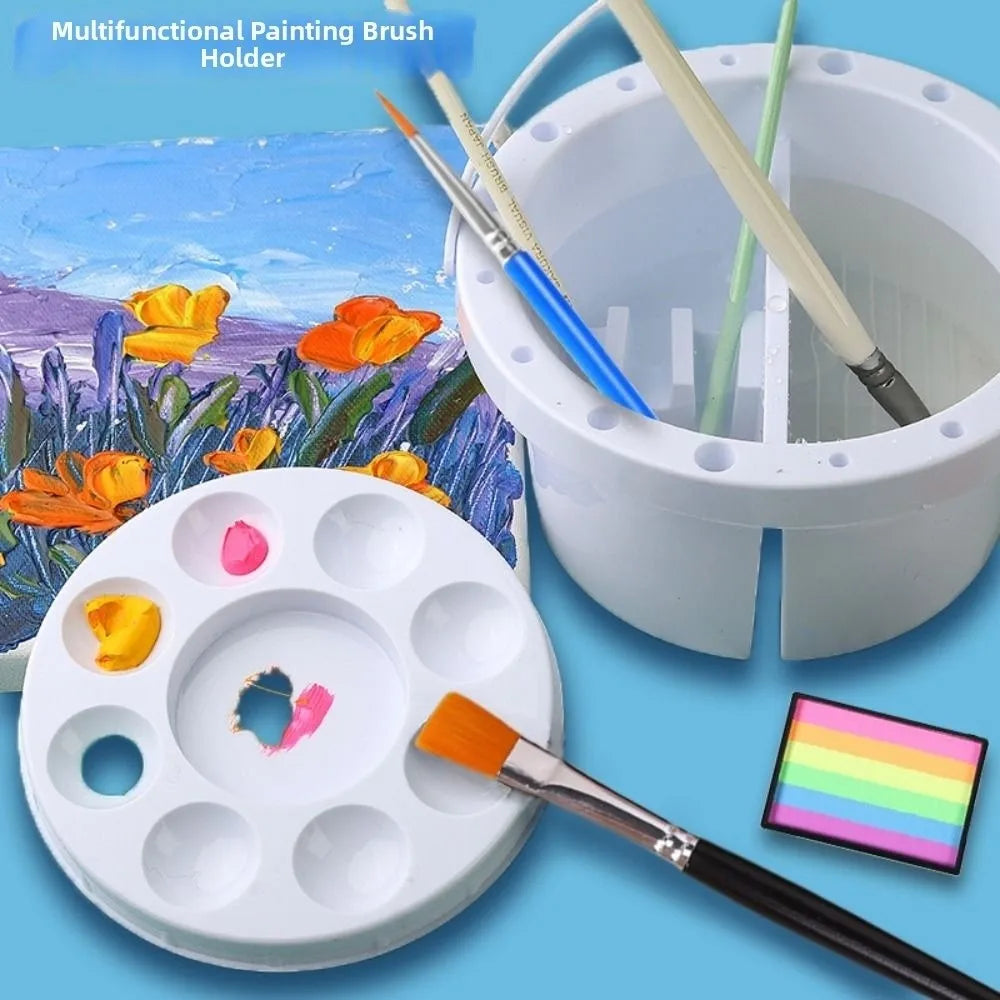 Multifunctional Brush Washer Bucket Portable Handheld Brush Cleaning Tool with Palette Lid Easy To Clean Painting Brush Holder Peaceful Pleasures Health and Wellness