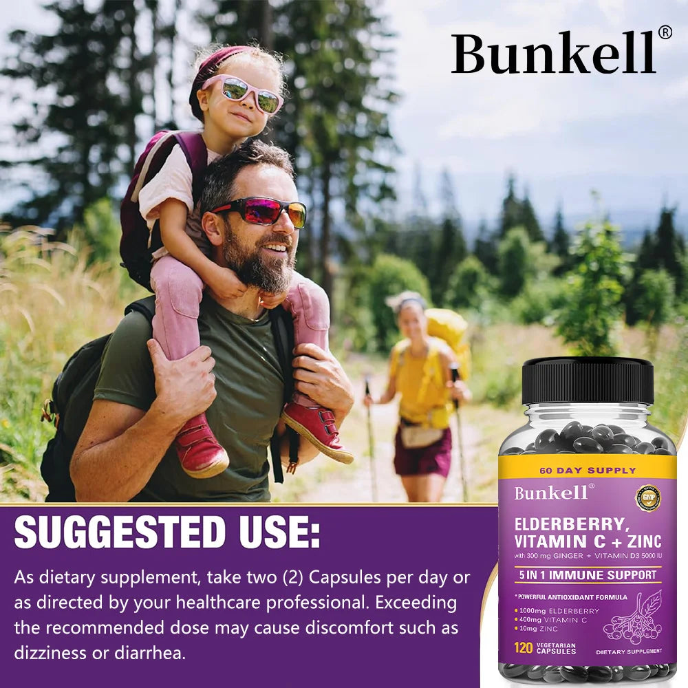 Elderberry Immune Support Capsules 1000MG with Vitamin C Zinc & Ginger - Antioxidant, Healthy Skin, Energy Boost for Men & Women Peaceful Pleasures Health and Wellness