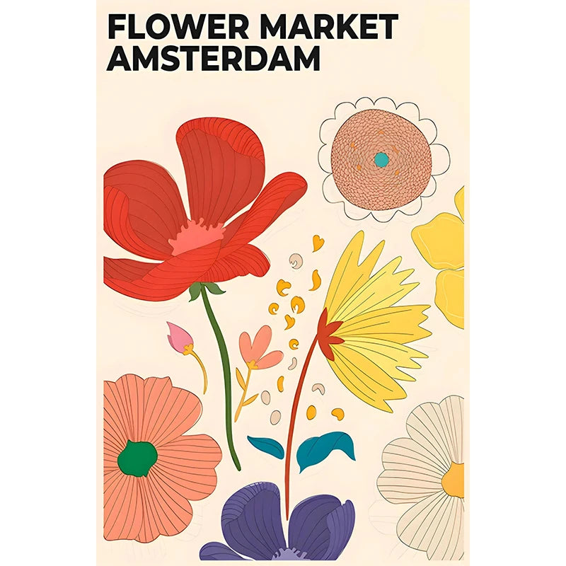 Flower Market Paris New York City Name Poster Print Abstract Plant Wall Art Canvas Painting Picture Living Room Home Decoration Peaceful Pleasures Health and Wellness
