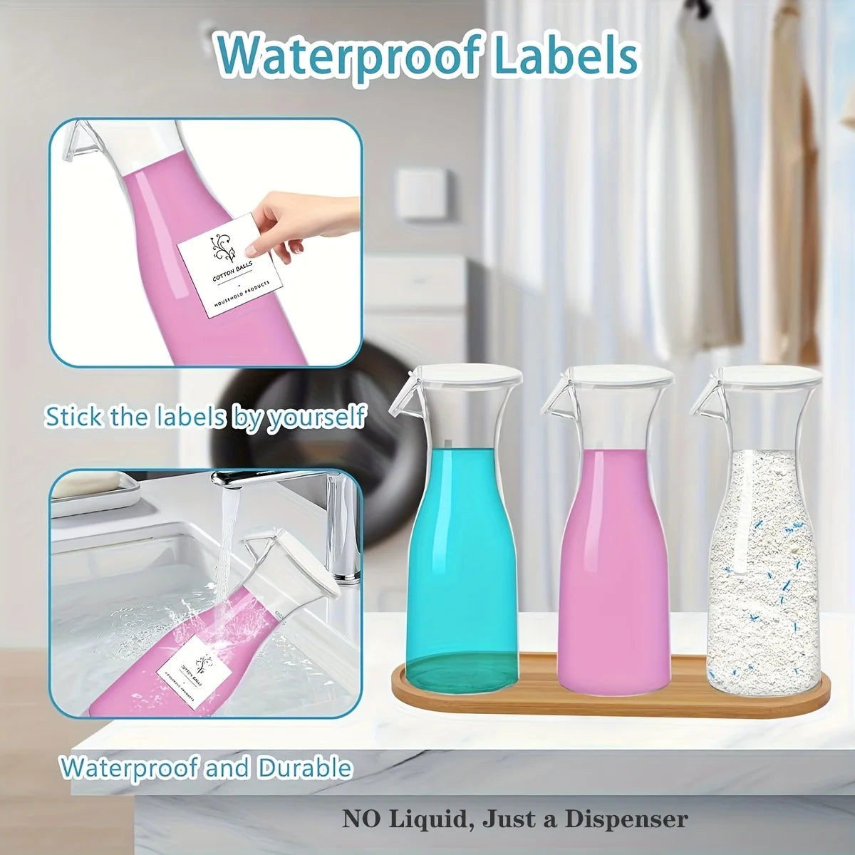 Laundry Detergent Dispenser with Label – 2 or 3 Pack Plastic Fabric Softener & Liquid Soap Dispenser for Laundry Room