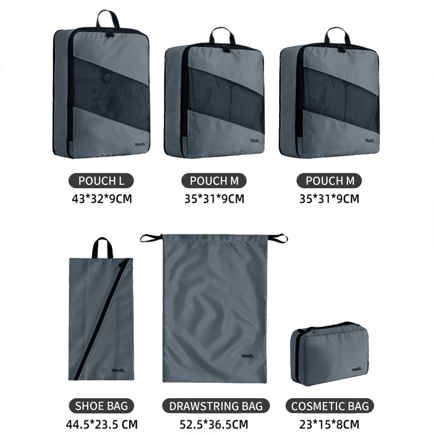 5/8pc Set Compression Packing Cube Extensible Waterproof Organizer Bags for Travel Suitcase Clothing Luggage Sorting W/ Shoe Bag Peaceful Pleasures Health and Wellness 6pc Gray