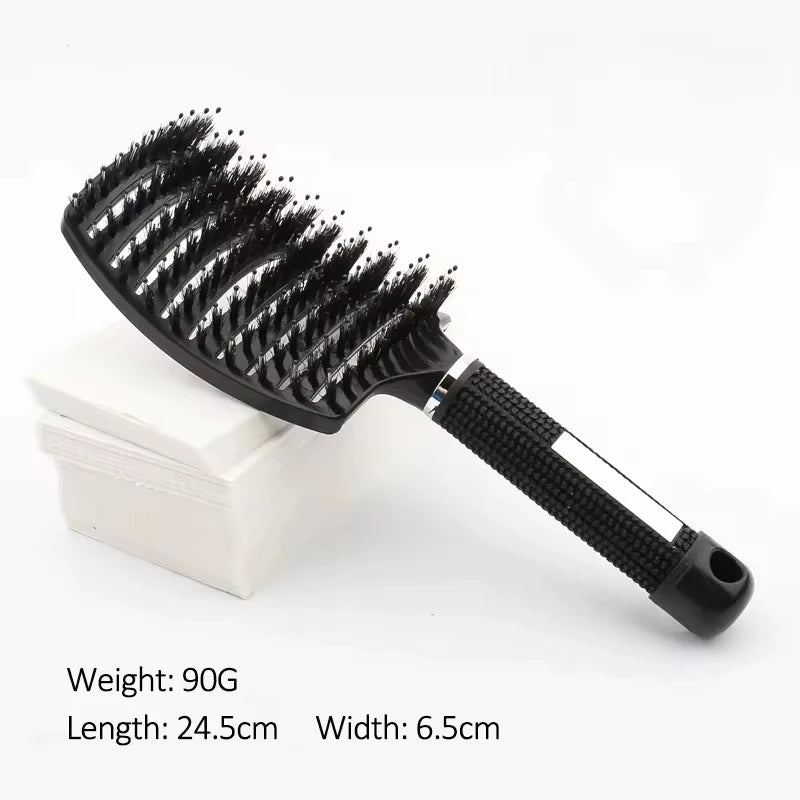 Women's Boar Bristle Hair Brush Scalp Massage Comb Wet Curly Detangle Nylon Hairdressing Styling Tool for Salon Hair Brush Peaceful Pleasures Health and Wellness SZ01-Black