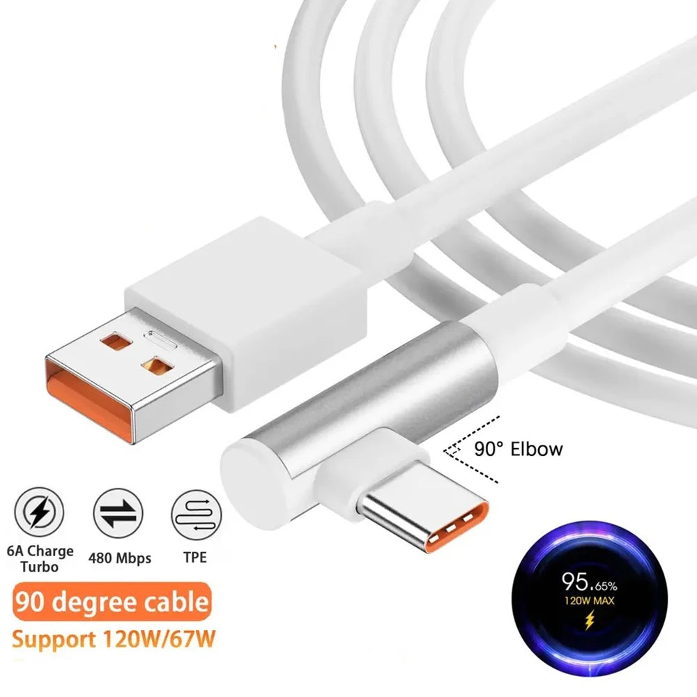 120W 6A USB-C Fast Charging Cable 90° Elbow – Xiaomi & POCO