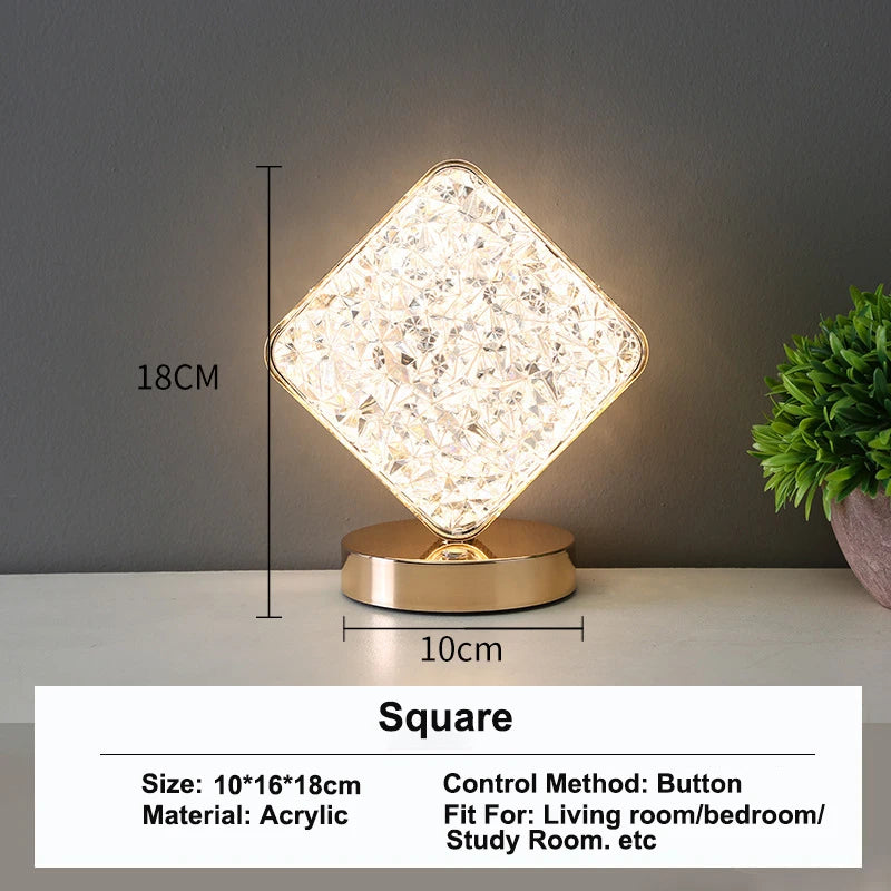 Touch Control 3D Crystal Track Night Light Girls Room Home Decor Aesthetics USB Bedside LED Ambient Table 3D Moon Lamp Peaceful Pleasures Health and Wellness Square