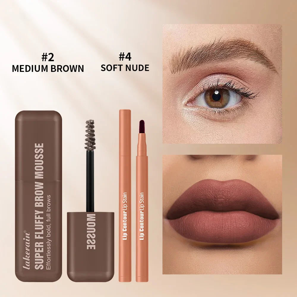 Matte Lip Liner & Fluffy Brow Mousse Set – Waterproof 2pcs