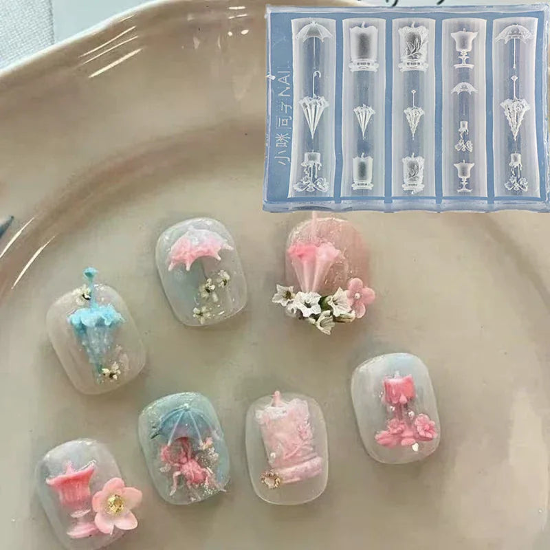 3D Relief Lace Umbrella Silicone Nail Art Mold DIY Nail Decor Transparent Manicure Template Umbrella Silicone Nail Art Mold Gift Peaceful Pleasures Health and Wellness