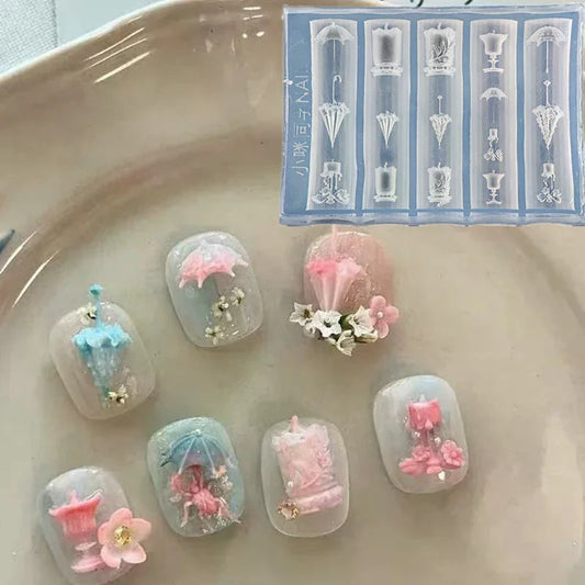 3D Relief Lace Umbrella Silicone Nail Art Mold DIY Nail Decor Transparent Manicure Template Umbrella Silicone Nail Art Mold Gift Peaceful Pleasures Health and Wellness