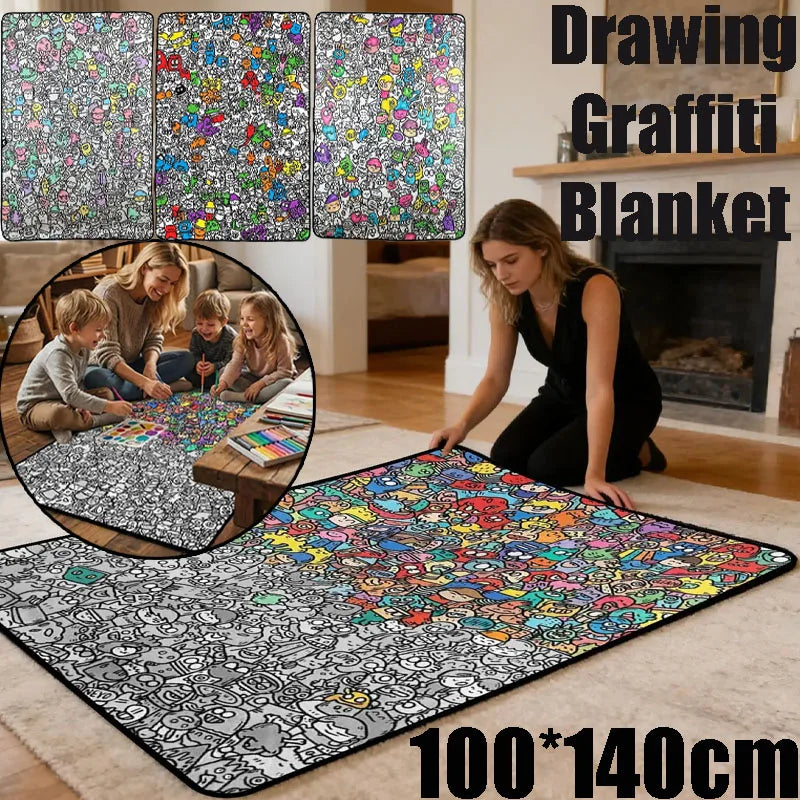 Kids DIY Coloring Graffiti Blanket | Washable Drawing Mat Gift