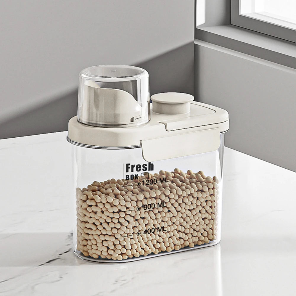 Large Capacity Kitchen Storage Can - 1600/2800ML PP Plastic Sealed Scale Bucket Waterproof Seal for Flour Corn Soybeans Rice Peaceful Pleasures Health and Wellness 1.6L White lid