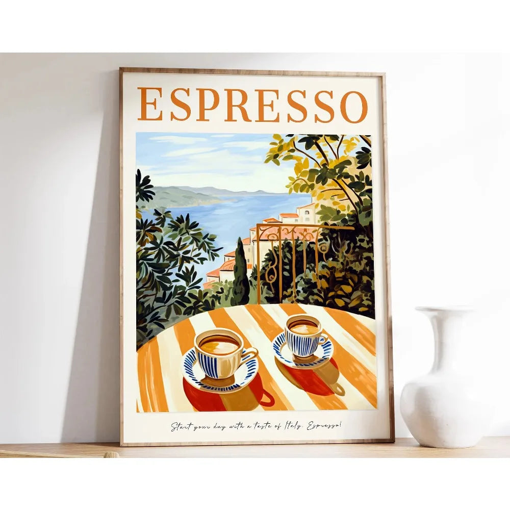 1pc Frameless Retro Coffee Printing,Warm Stripes,Food and Beverage Kitchen Poster,Restaurant Art,Coffee Lover Gift,Minimalist Peaceful Pleasures Health and Wellness