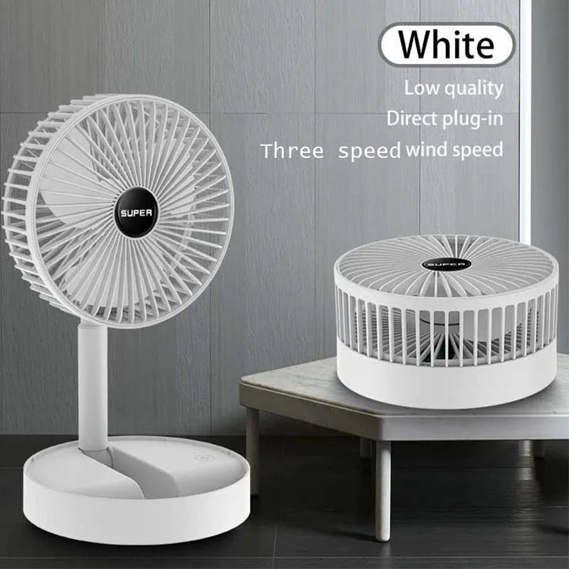 Rechargeable Electric Folding Fan Telescopic Small Fan Student Dormitory Office Desktop Mute Big Wind Camping Foldable Fan Peaceful Pleasures Health and Wellness Red