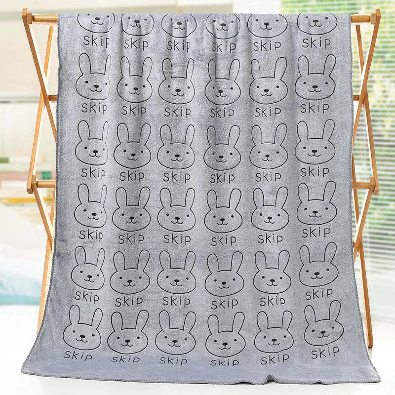 Kids Cartoon Rabbit Microfiber Bath Towel | Soft, 50×100cm