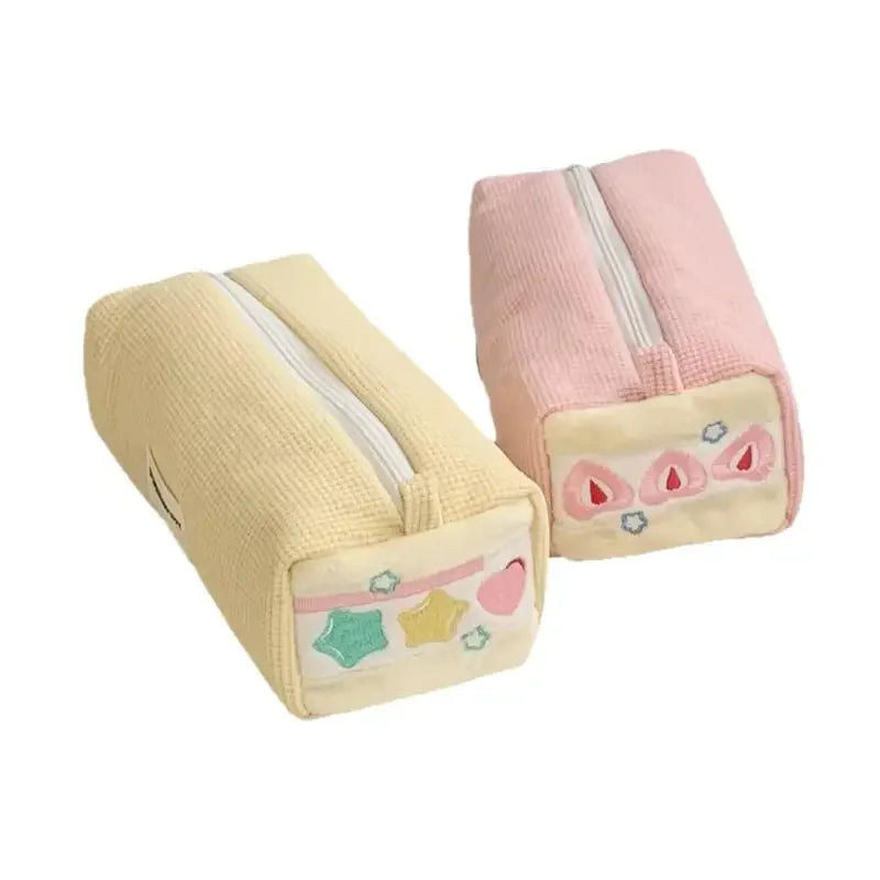 Corduroy Embroidery Pencil Case – Large Capacity Stationery Bag
