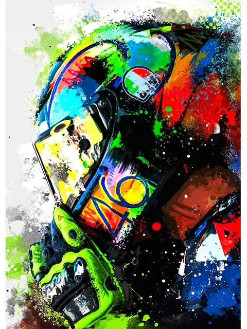 Valentino Rossi Watercolor Motorcycle Racer HD Canvas Print, Motorbike Racing Wall Art Poster for Home Decor Peaceful Pleasures Health and Wellness