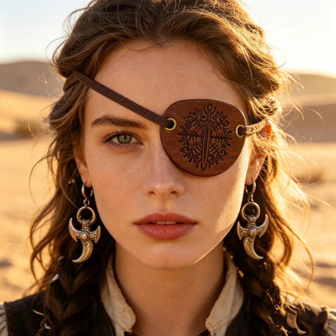 Vintage Faux Leather Belt Pirate Eye Patch Medieval Embossed Mask