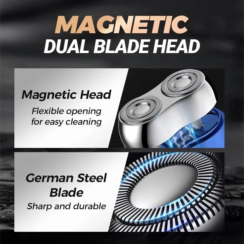 2025 New Upgraded Mini Double Head Electric Shave Magnetic Suction Men's USB Rechargeable Portable Waterproof Shaver Peaceful Pleasures Health and Wellness