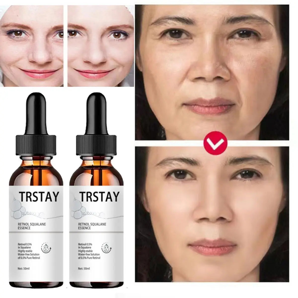 Retinol Anti Aging Remove Wrinkle Serum Lifting Brighten Face Skin Fade Eye Fine Lines Moisturizing Firming Facial Essence Peaceful Pleasures Health and Wellness 50ml