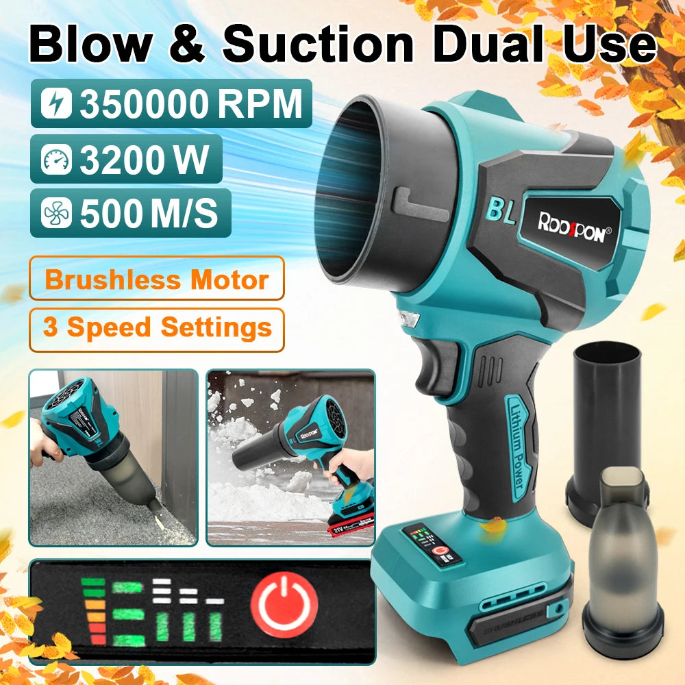 Electric Turbo Blowers 3 Gears Brushless Cordless Electric Air Blower Hand Dust Blowing Tools for Makita Battery Pin(No Battery) Peaceful Pleasures Health and Wellness
