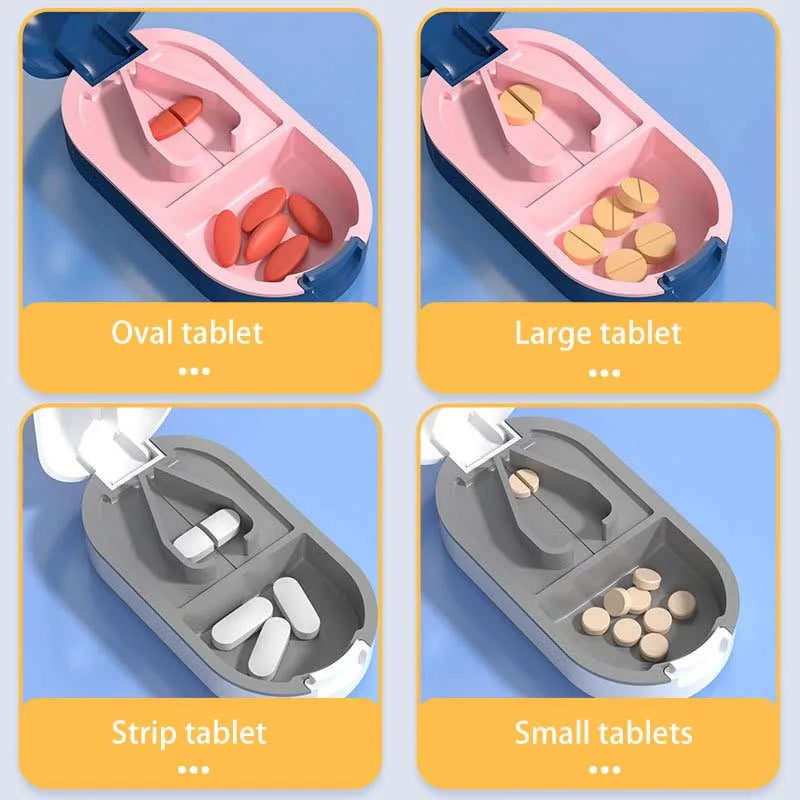 2-in-1 Portable Pill Cutter & Dustproof Storage Box Organizer