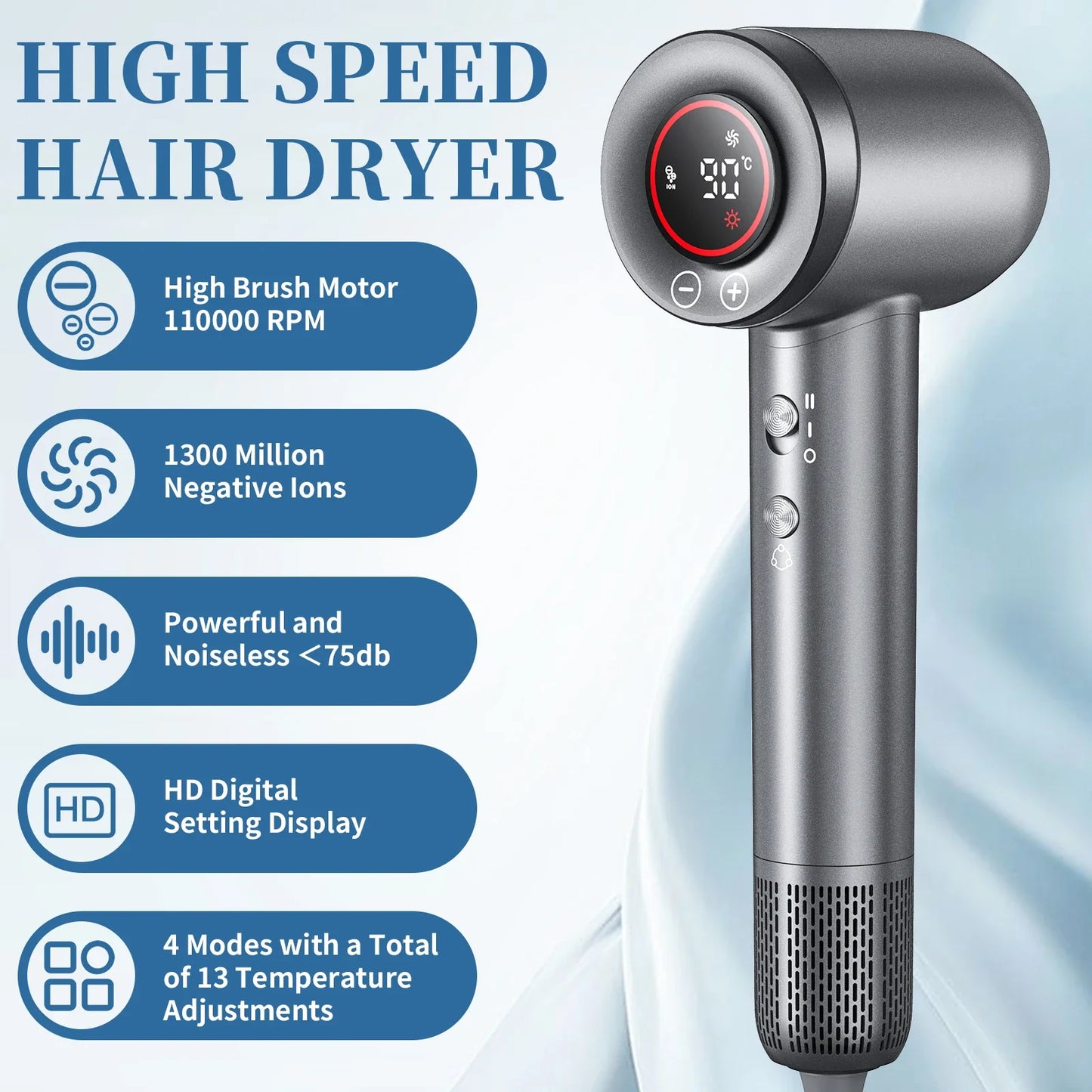 DUTRIEUX 1600W Brushless Negative Ion Hair Dryer + Nozzle