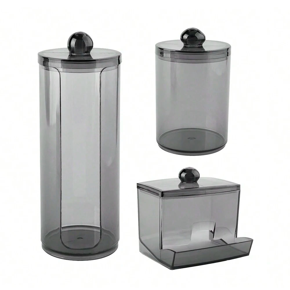 3pcs Q-tip Holder Apothecary Jar Set with Lids – Cotton Ball & Swab Dispenser Bathroom Organizer